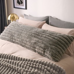 OHS Ribbed Faux Fur Bolster Pillow - Grey - thumbnail 1