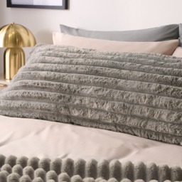 OHS Ribbed Faux Fur Bolster Pillow - Grey - thumbnail 2