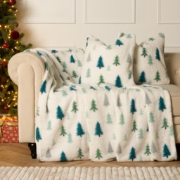 OHS Christmas Tree Print Teddy Throw - Cream - thumbnail 3