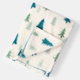 OHS Christmas Tree Print Teddy Throw - Cream - thumbnail 4