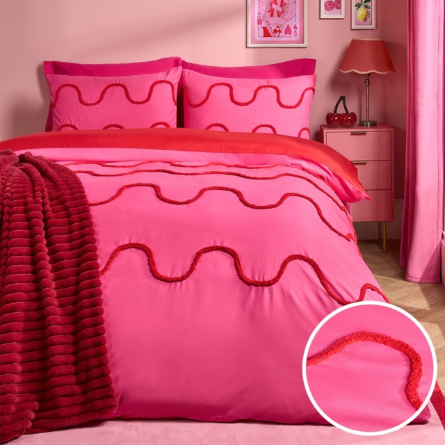 OHS Tufted Wave Duvet Set, Hot Pink/Red - Double - image 1
