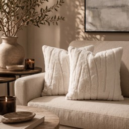 OHS 2-Pack Carved Faux Fur Cushion Covers, Stone - 45 x 45cm - thumbnail 1
