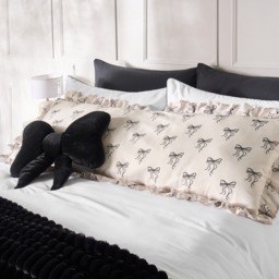 OHS Bow Print Frill Edge Bolster Pillow - Monochrome - thumbnail 1