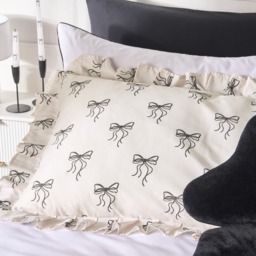 OHS Bow Print Frill Edge Bolster Pillow - Monochrome - thumbnail 2