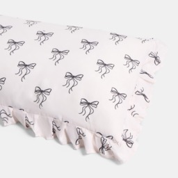 OHS Bow Print Frill Edge Bolster Pillow - Monochrome - thumbnail 4