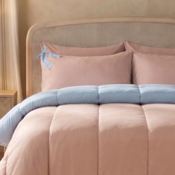 OHS Bow Tie Coverless 7.5 Tog Reversible Duvet Set, Dusky Blue/Natural - King - thumbnail 2