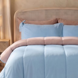 OHS Bow Tie Coverless 7.5 Tog Reversible Duvet Set, Dusky Blue/Natural - King - thumbnail 4
