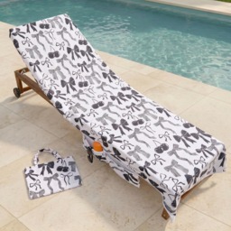 OHS Cherry Bow Print Beach Towel in a Bag - Monochrome - thumbnail 3