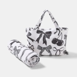 OHS Cherry Bow Print Beach Towel in a Bag - Monochrome - thumbnail 4