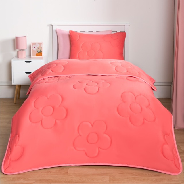OHS Coverless Daisy Quilted 7.5 Tog Duvet Set, Coral Pink - Double - image 1