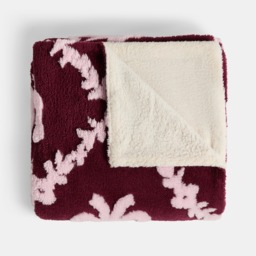 OHS Tufted Lattice Bow Teddy Fleece Throw - Burgundy/Pink - thumbnail 4