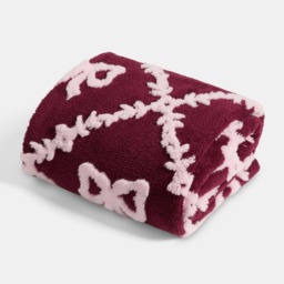 OHS Tufted Lattice Bow Teddy Fleece Throw - Burgundy/Pink - thumbnail 2