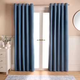 "OHS Woven Texture Eyelet Ultra Blackout Curtains, Blue - 46 x 54"""