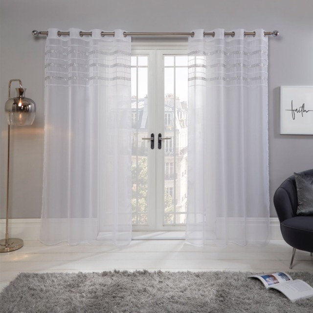 "OHS Latina Diamante Voile Net Eyelet Curtains, White - 55"" x 87""" - image 1