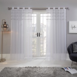 "OHS Latina Diamante Voile Net Eyelet Curtains, White - 55"" x 87"""