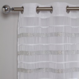 "OHS Latina Diamante Voile Net Eyelet Curtains, White - 55"" x 87""" - thumbnail 3