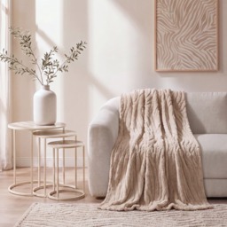 OHS Tufted Zebra Teddy Fleece Throw, Mink - 125 x 150cm