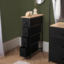 OHS Brooklyn 4 Drawer Narrow Fabric Cabinet - Black - thumbnail 3