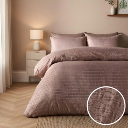 OHS Embossed Seersucker Duvet Set, Mink  - Double