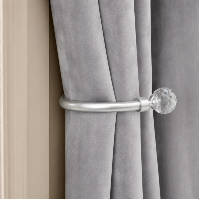 OHS 2 Pack Crystal Ball Curtain Rod Tie Backs - Silver - image 1