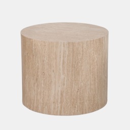 OHS Set of 2 Travertine Effect Round Side Tables - Cream - thumbnail 3