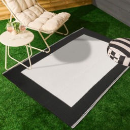 OHS Contrast Border Reversible Outdoor Rug, Black/Cream - 160 x 230cm - thumbnail 1