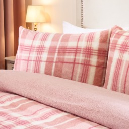 OHS Tartan Check Teddy Duvet Cover Set, Blush - Super King - thumbnail 2