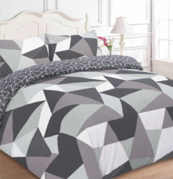 OHS Shapes Geometric Duvet Cover Bedding Set, Black Grey - Single - thumbnail 2