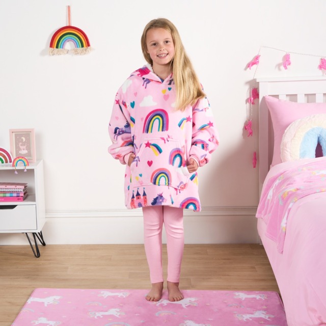 OHS Kids Unicorn & Rainbow Kingdom Print Hoodie Blanket - Pink - image 1