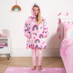 OHS Kids Unicorn & Rainbow Kingdom Print Hoodie Blanket - Pink - thumbnail 2