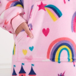 OHS Kids Unicorn & Rainbow Kingdom Print Hoodie Blanket - Pink - thumbnail 4