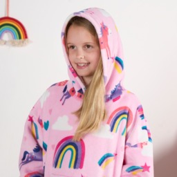 OHS Kids Unicorn & Rainbow Kingdom Print Hoodie Blanket - Pink - thumbnail 3