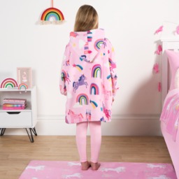 OHS Kids Unicorn & Rainbow Kingdom Print Hoodie Blanket - Pink - thumbnail 5