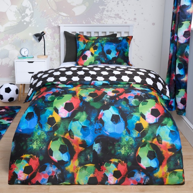 OHS Reversible Football Duvet Set, Neon- Double - image 1