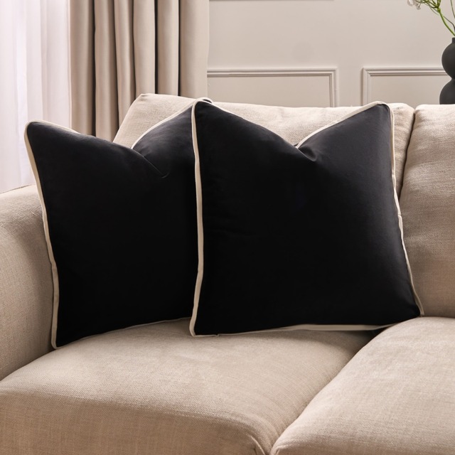 OHS 2 Pack Matte Velvet Piped Edge Cushion Covers, 45 x 45cm - Monochrome - image 1