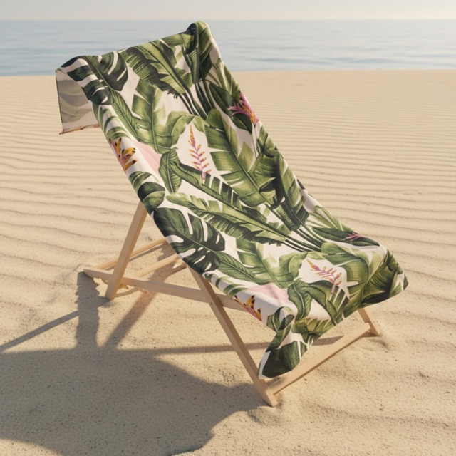OHS Tropical Print Beach Towel - Green - image 1