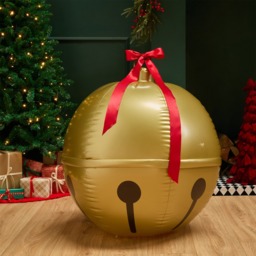 OHS Indoor/Outdoor Inflatable Hanging LED Bell Decoration - Gold - thumbnail 2