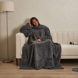 OHS Teddy Fleece Wearable Blanket with Sleeves - Charcoal - thumbnail 1