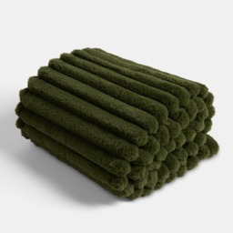 OHS Faux Fur Thick Ribbed Throw, Woodland Green - 150 x 200cm
