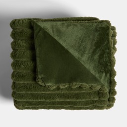 OHS Faux Fur Thick Ribbed Throw, Woodland Green - 150 x 200cm - thumbnail 2