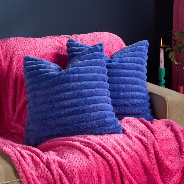 OHS 4 Pack Faux Fur Thick Ribbed Cushion Covers with Cushion Pads, Cobalt Blue - 45 x 45cm - image 1