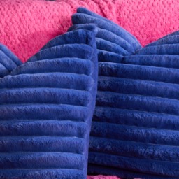 OHS 4 Pack Faux Fur Thick Ribbed Cushion Covers with Cushion Pads, Cobalt Blue - 45 x 45cm - thumbnail 2