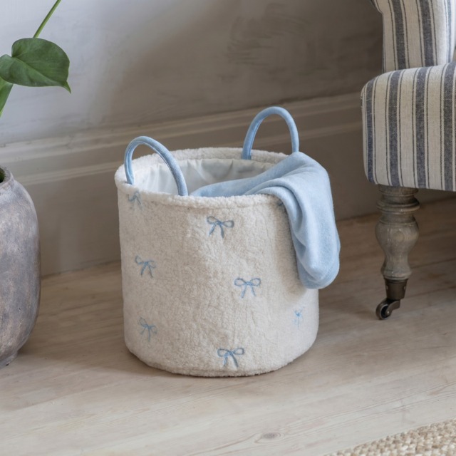 OHS Bow Boucle Storage Basket, Blue/White - Small - image 1