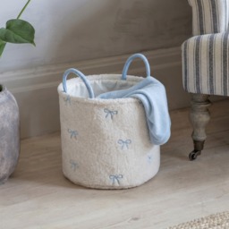 OHS Bow Boucle Storage Basket, Blue/White - Small - thumbnail 1