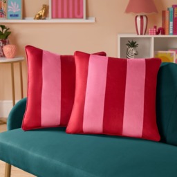 OHS 2 Pack Matte Velvet Trick Stripe Cushion Covers, 45 x 45cm - Pink/Red