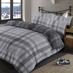 OHS Boston Brushed Cotton Check Tartan Duvet Cover Bedding Set - Grey - Single - thumbnail 2