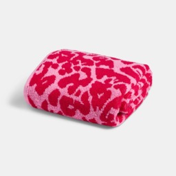 OHS 100% Cotton Jacquard Leopard Bath Towel - Pink - thumbnail 1