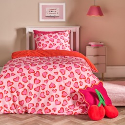 OHS Heart Leopard Print Duvet Cover Set, Pink - Single - thumbnail 1