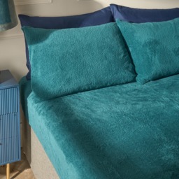 OHS Teddy Fleece Fitted Sheet, Teal - Single - thumbnail 1