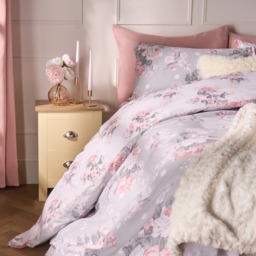 OHS English Rose Floral Duvet Set, Grey - Double - thumbnail 2